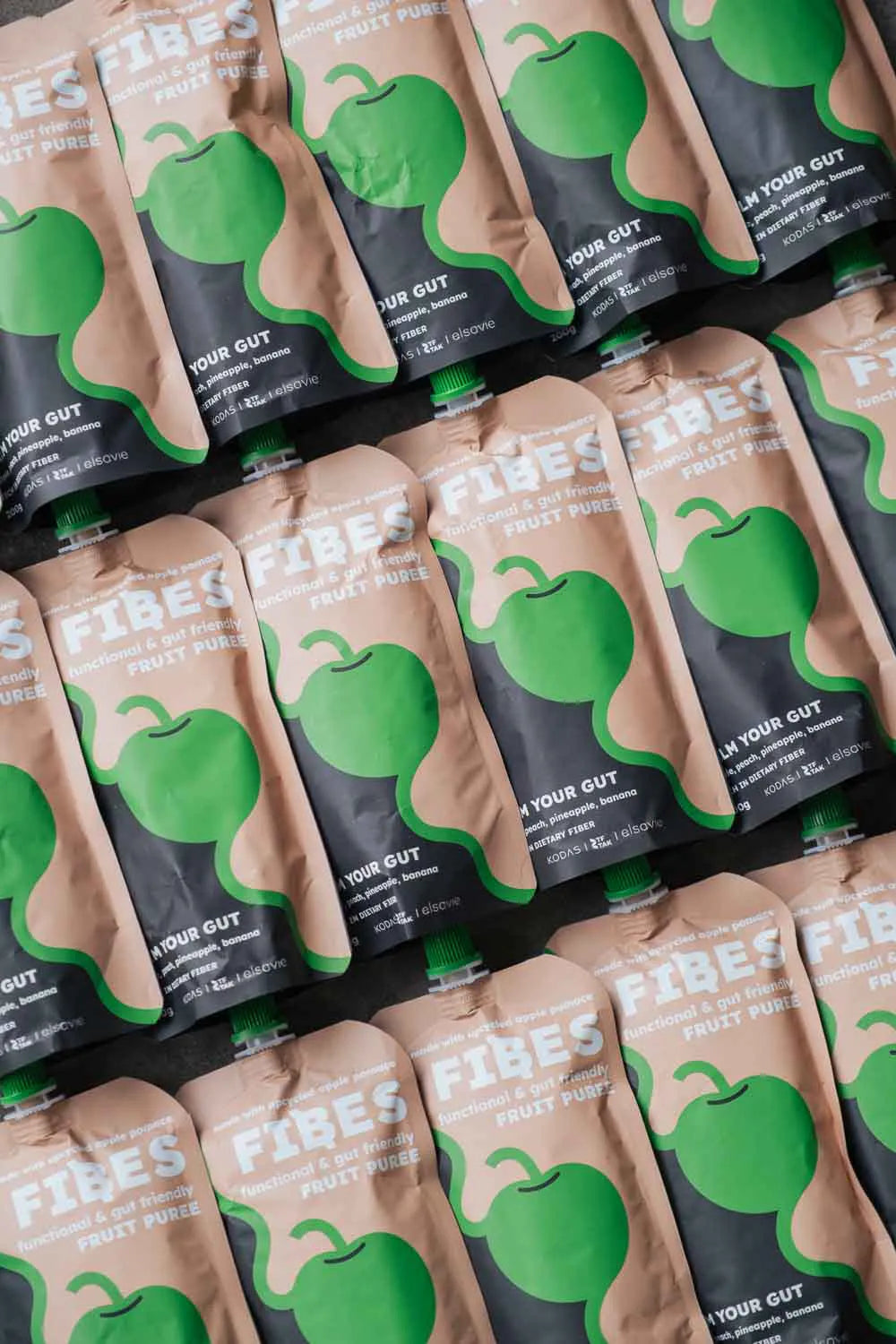 Multiple packages of FIBES apple puree.